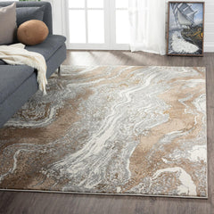 Abstract Area Rug, 8'5" x 12'7" in Gold, Brown and Beige