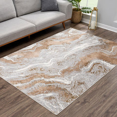 Abstract Area Rug, 8'5" x 12'7" in Gold, Brown and Beige