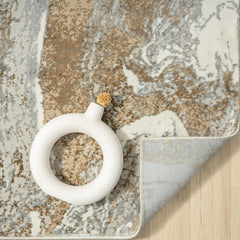 Abstract Area Rug, 8'5" x 12'7" in Gold, Brown and Beige