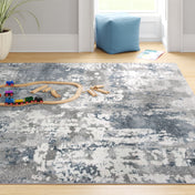 Abstract Area Rug, 8' x 10' in Gray, Blue and White