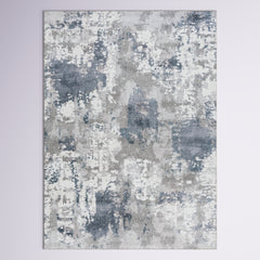 Abstract Area Rug, 8' x 10' in Gray, Blue and White