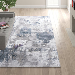 Abstract Area Rug, 8' x 10' in Gray, Blue and White