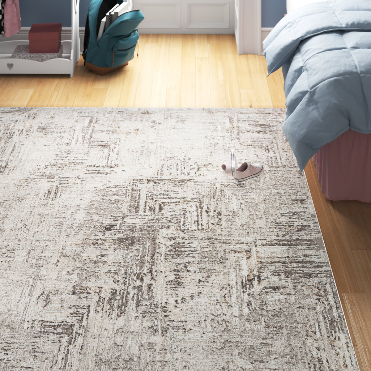 Abstract Area Rug, 9'2" x 12' in Ivory/Tan Polyester
