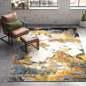 Abstract Indoor Area Rug, Polyester in Yellow and Blue