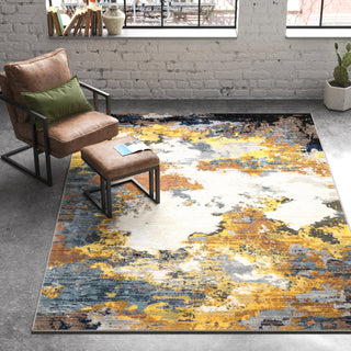 Abstract Indoor Area Rug, Polyester in Yellow and Blue