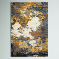 Abstract Indoor Area Rug, Polyester in Yellow and Blue