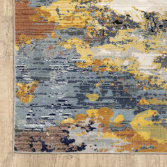 Abstract Indoor Area Rug, Polyester in Yellow and Blue