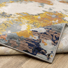 Abstract Indoor Area Rug, Polyester in Yellow and Blue