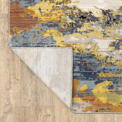 Abstract Indoor Area Rug, Polyester in Yellow and Blue