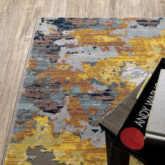 Abstract Indoor Area Rug, Polyester in Yellow and Blue