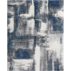 Abstract Shag Area Rug, 7'10" x 10', Blue/Ivory/Gray