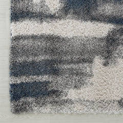 Abstract Shag Area Rug, 7'10" x 10', Blue/Ivory/Gray