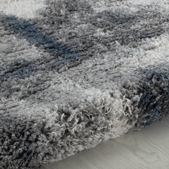 Abstract Shag Area Rug, 7'10" x 10', Blue/Ivory/Gray
