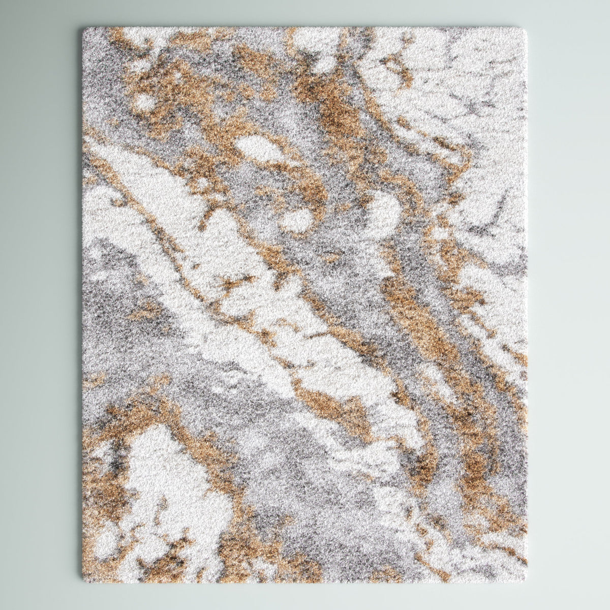 Abstract Shag Area Rug, 8 x 10 Ft in Gold, Gray and Ivory