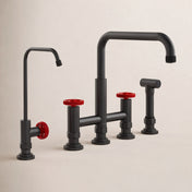 Urbix Industrial Bridge Kitchen Faucet and Water Filter Faucet Combo in Matte Black/Red