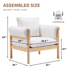 Accent Armchair, Beige Linen, Natural Wood Frame