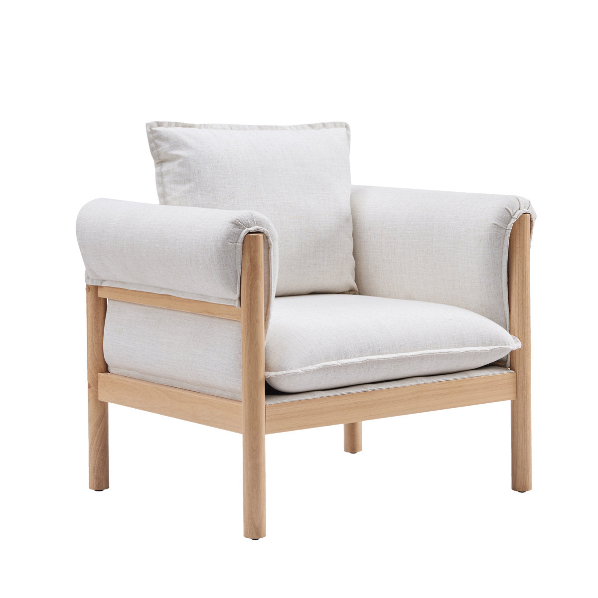 Accent Armchair, Beige Linen, Natural Wood Frame