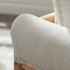 Accent Armchair, Beige Linen, Natural Wood Frame
