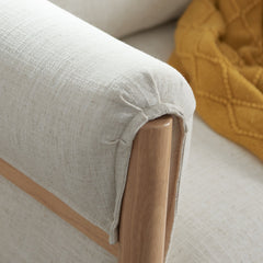 Accent Armchair, Beige Linen, Natural Wood Frame
