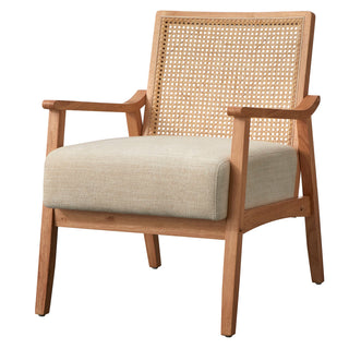 Accent Armchair, Beige Polyester Blend with Light Oak Legs