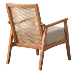 Accent Armchair, Beige Polyester Blend with Light Oak Legs
