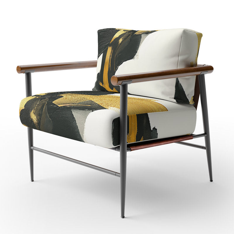 Accent Armchair, Black and Gold Velvet with Black Metal Legs