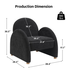 Accent Armchair, Black Boucle with Brown Wood Legs