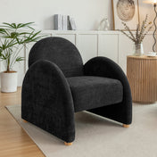 Accent Armchair, Black Boucle with Brown Wood Legs