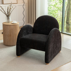 Accent Armchair, Black Boucle with Brown Wood Legs