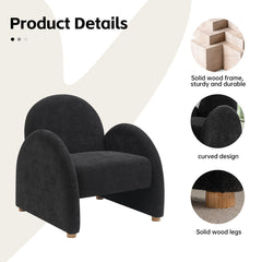 Accent Armchair, Black Boucle with Brown Wood Legs