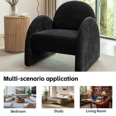 Accent Armchair, Black Boucle with Brown Wood Legs