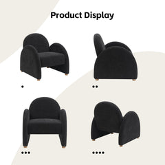 Accent Armchair, Black Boucle with Brown Wood Legs