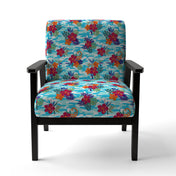 Accent Armchair, Blue Velvet with Damask Pattern and Black Legs