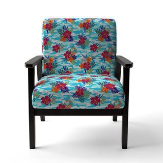 Accent Armchair, Blue Velvet with Damask Pattern and Black Legs