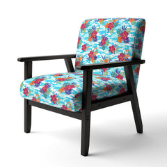 Accent Armchair, Blue Velvet with Damask Pattern and Black Legs