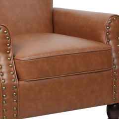 Accent Armchair, Brown Faux Leather with Dark Brown Wood Legs
