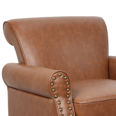 Accent Armchair, Brown Faux Leather with Dark Brown Wood Legs