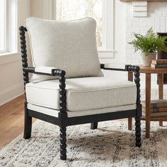 Accent Armchair, Cream Polyester with Black Solid Wood Legs