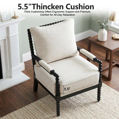 Accent Armchair, Cream Polyester with Black Solid Wood Legs