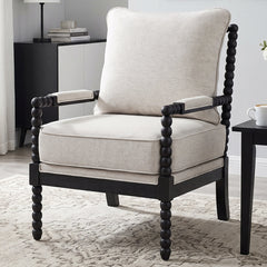 Accent Armchair, Cream Polyester with Black Solid Wood Legs