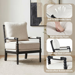 Accent Armchair, Cream Polyester with Black Solid Wood Legs