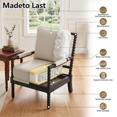 Accent Armchair, Cream Polyester with Black Solid Wood Legs
