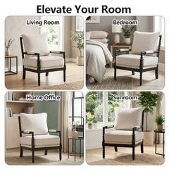 Accent Armchair, Cream Polyester with Black Solid Wood Legs