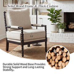 Accent Armchair, Cream Polyester with Black Solid Wood Legs