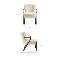 Accent Armchair, Faux Shearling Upholstery, Wood Arms, Ecru