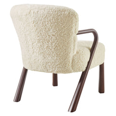 Accent Armchair, Faux Shearling Upholstery, Wood Arms, Ecru