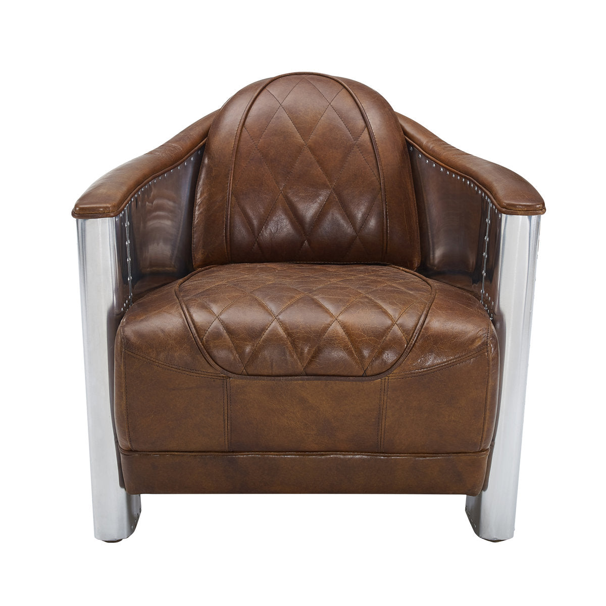 Accent Armchair, Genuine Leather in Cognac Distressed