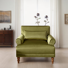 Accent Armchair, Green Velvet with Brown Wood Legs