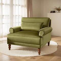 Accent Armchair, Green Velvet with Brown Wood Legs