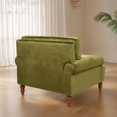 Accent Armchair, Green Velvet with Brown Wood Legs